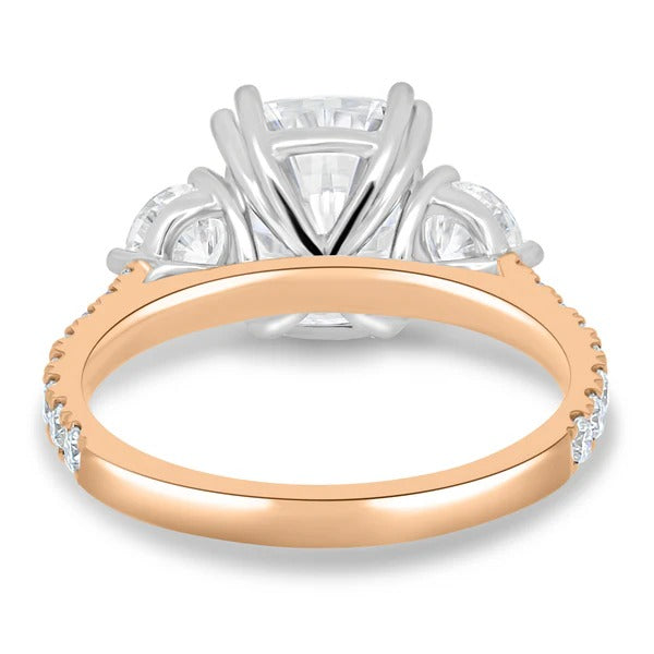 Cushion cut diamond trilogy pave engagement ring
