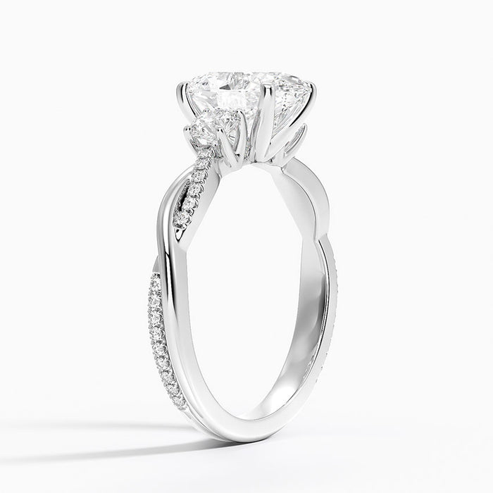 Profile view showing the two strand twist with pave on one strand and plain polished metal on the other