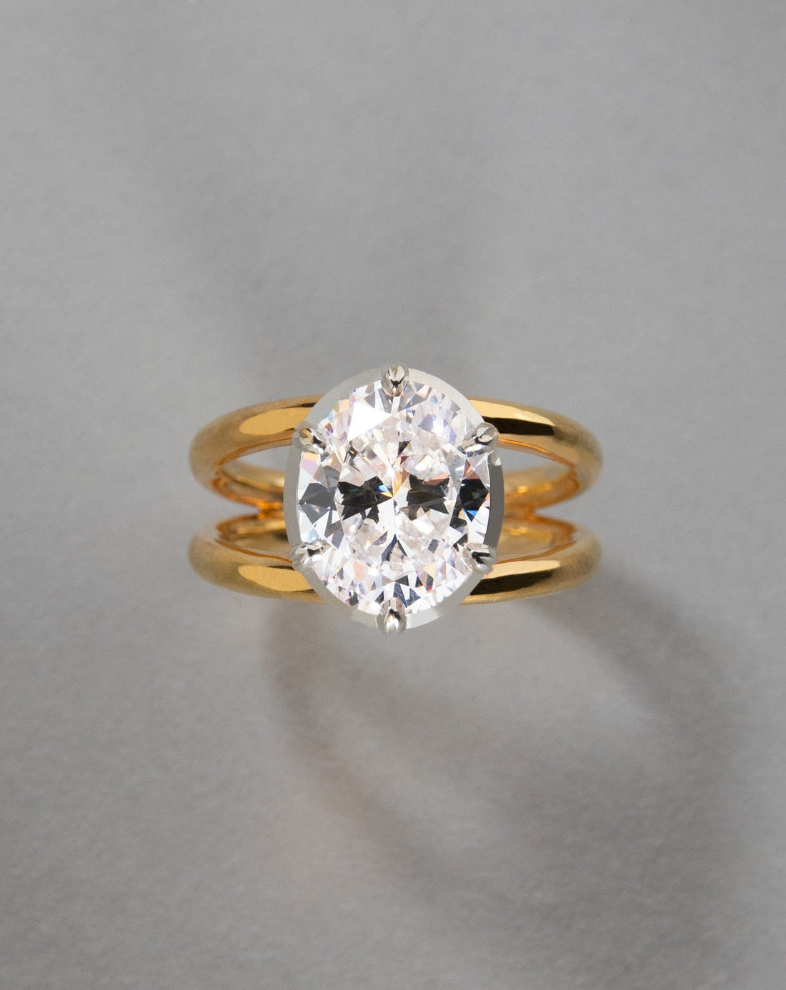 Oval lab grown diamond split shank solitaire engagement ring