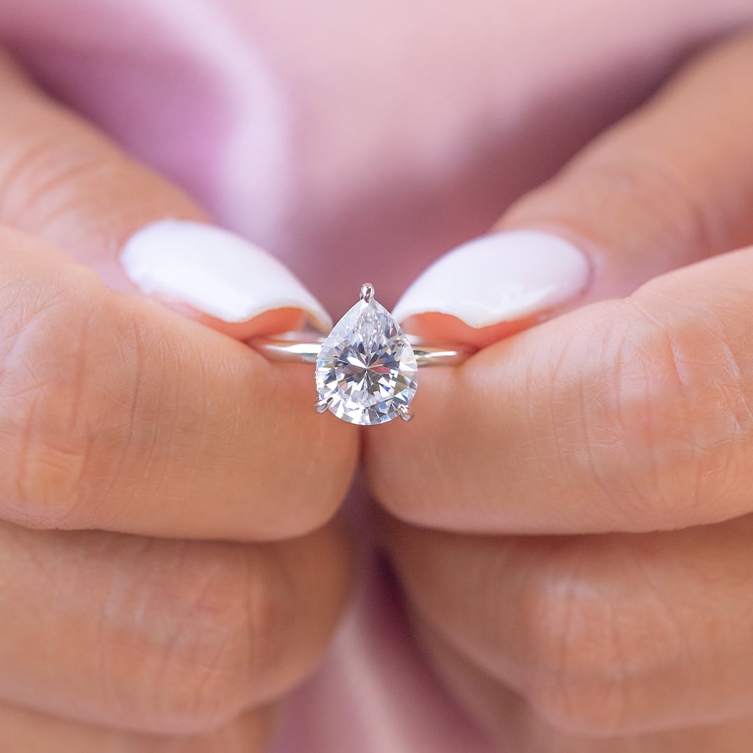 Pear lab grown diamond hidden halo engagement ring
