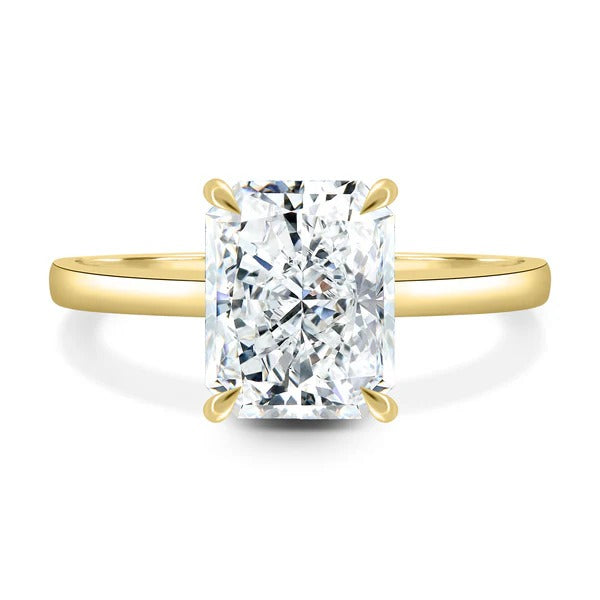 Radiant cut diamond solitaire hidden halo engagement ring