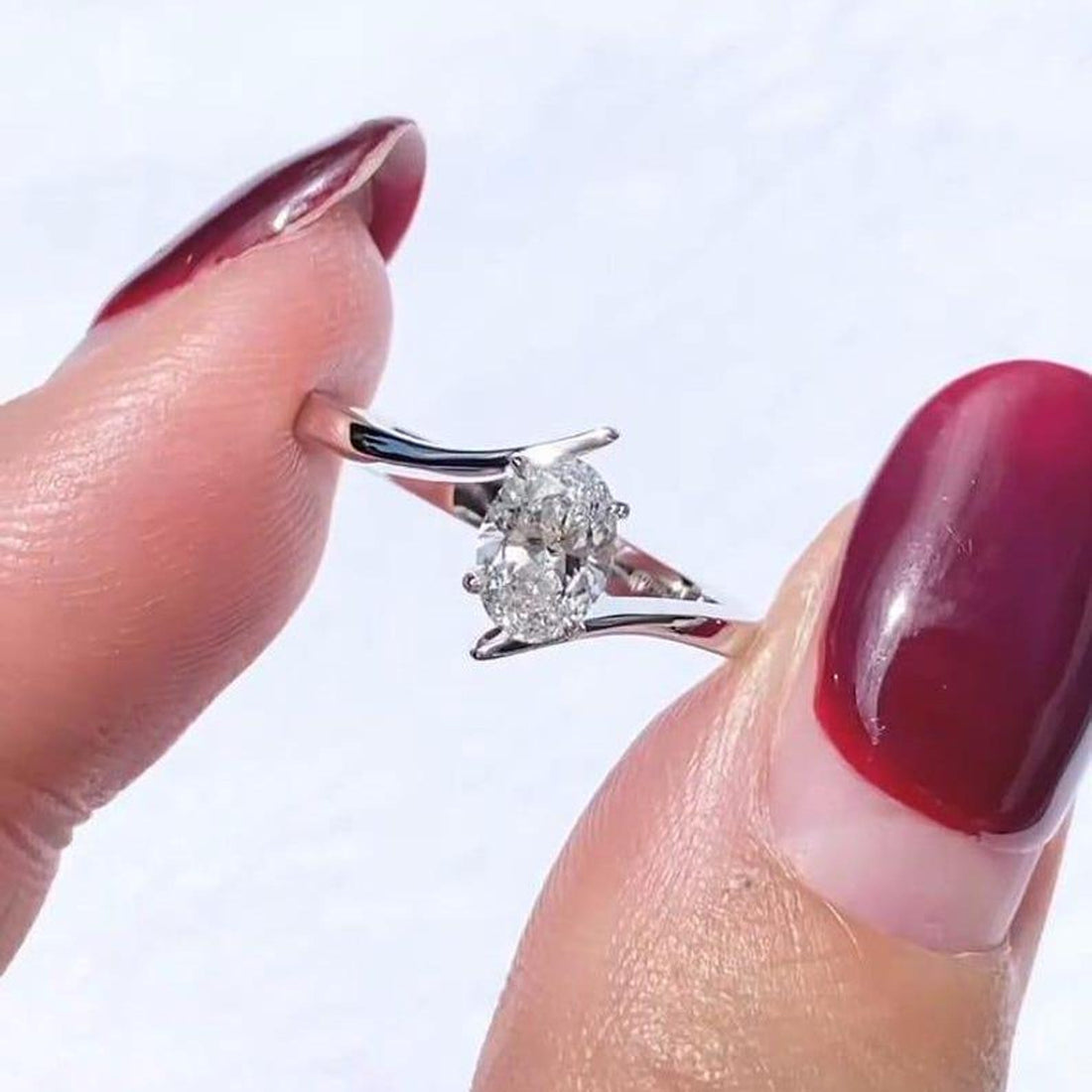 Oval cut lab grown diamond engagement ring top view