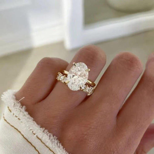Oval cut lab grown diamond Art Deco bridal ring set
