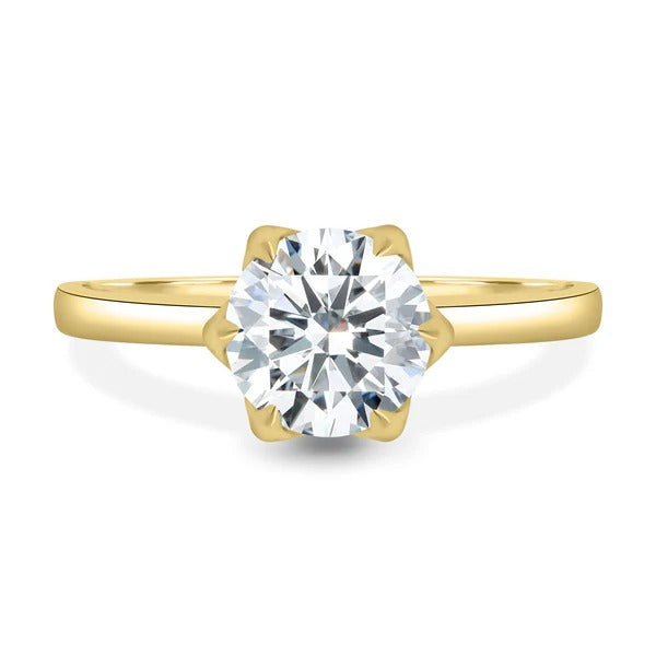 Round solitaire six claw engagement ring detail