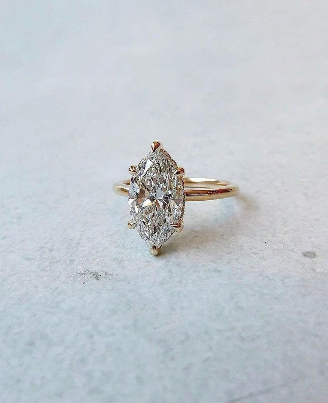 Vintage marquise cut lab grown diamond six prong hidden halo ring