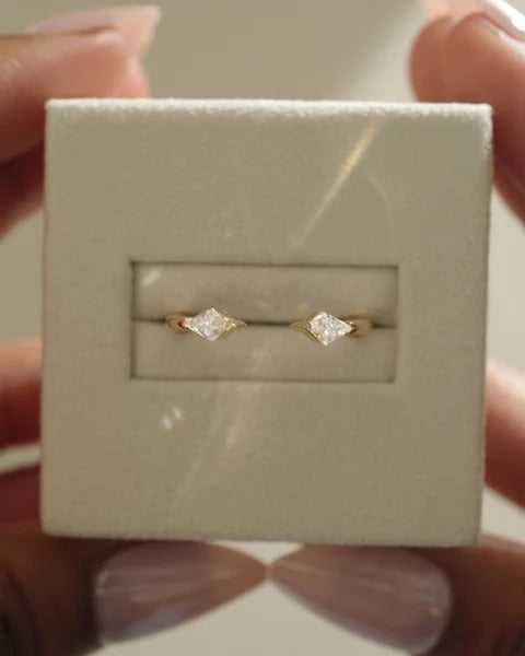 Kite stones open shank wedding ring geometric band