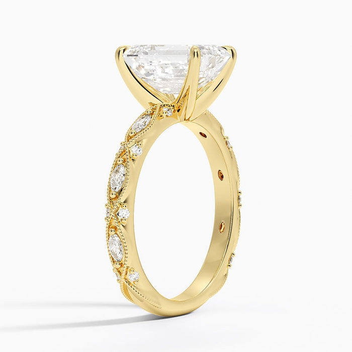 Profile view showing the marquise panels and round dot accents along the shank