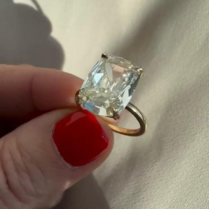 Large elongated cushion cut lab grown diamond ring angled view