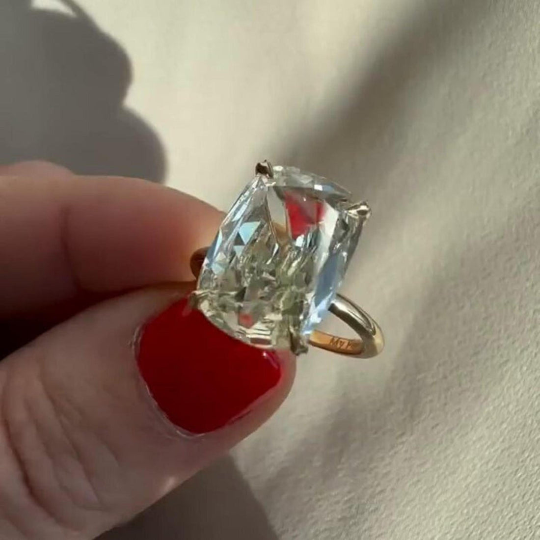 Elongated cushion cut lab grown diamond hidden halo statement ring