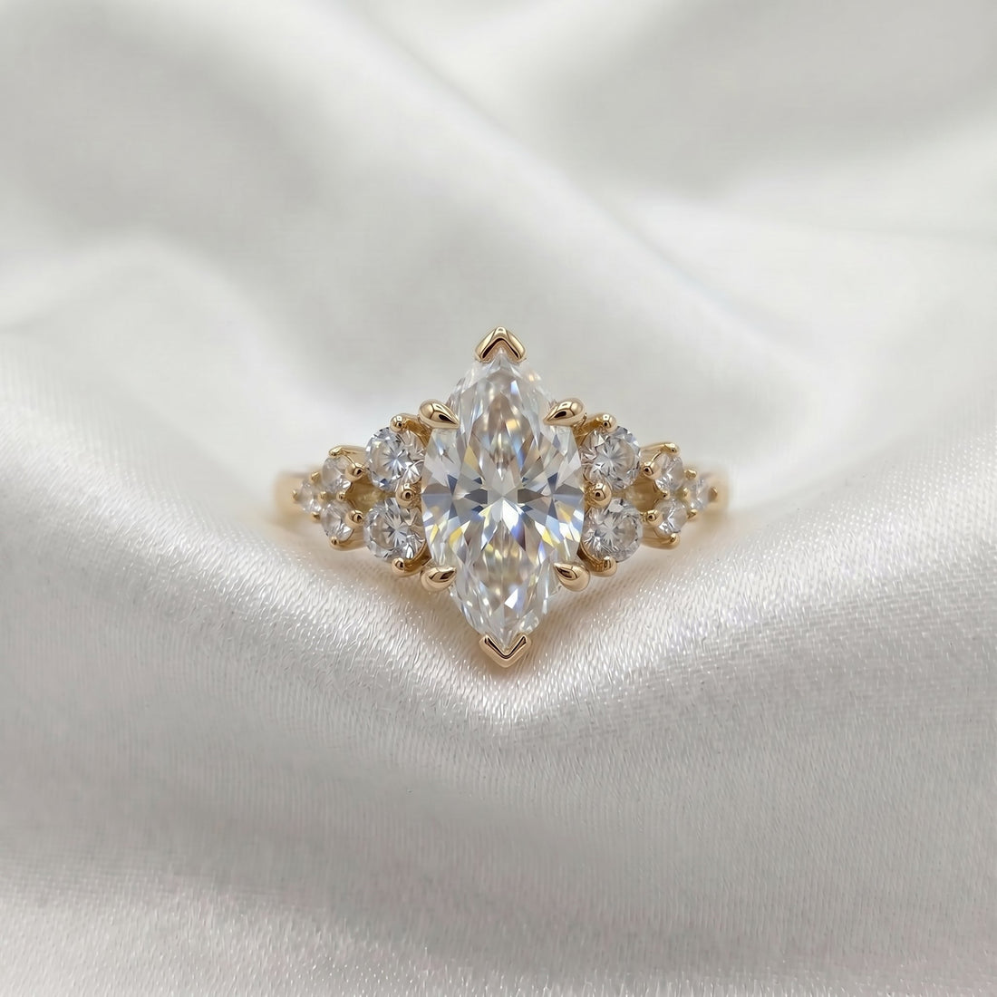 Marquise lab grown diamond vintage cluster engagement ring