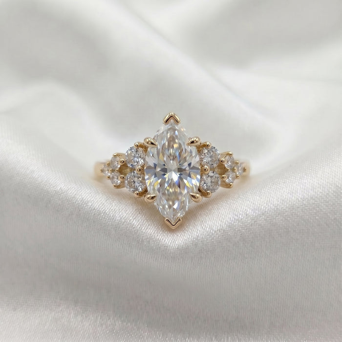Marquise lab grown diamond vintage cluster engagement ring