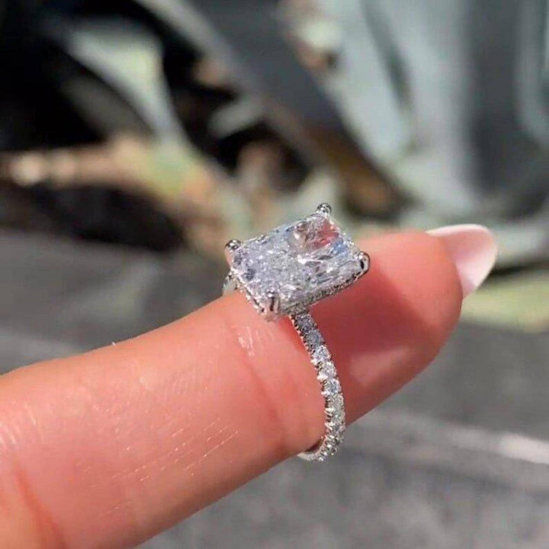Vintage radiant cut lab grown diamond hidden halo ring