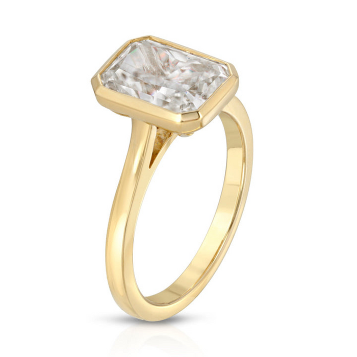 Bezel set radiant cut lab grown diamond viewed from above