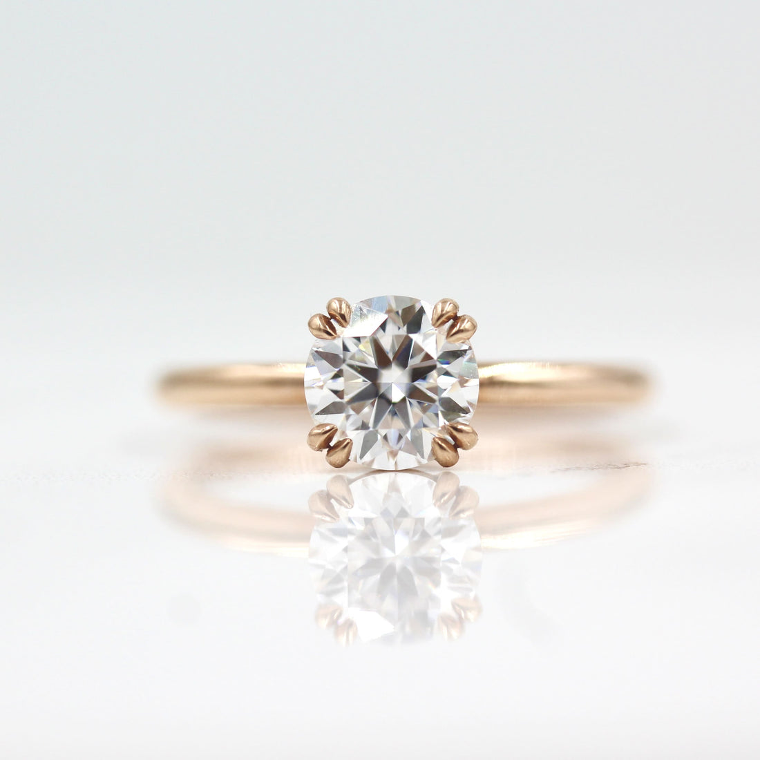 Round lab grown diamond double claw solitaire engagement ring
