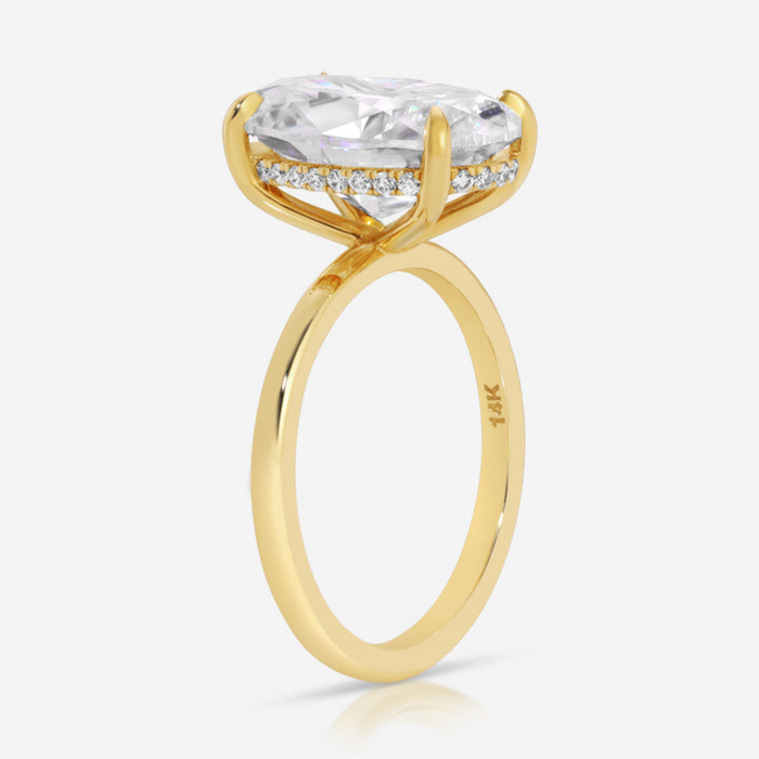 Large oval lab grown diamond engagement ring viewed from above