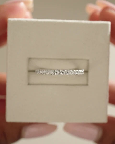 Half pave diamond wedding ring