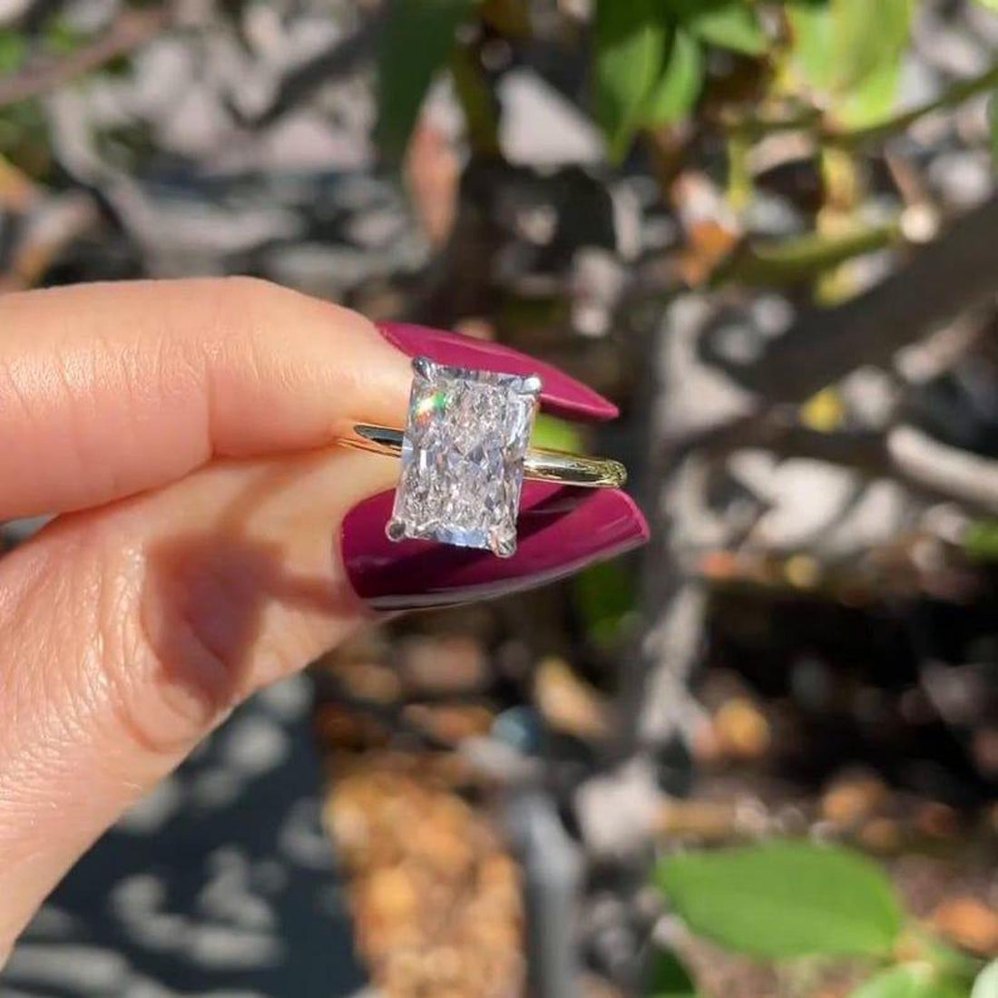 Radiant cut lab grown diamond hidden halo classic solitaire ring