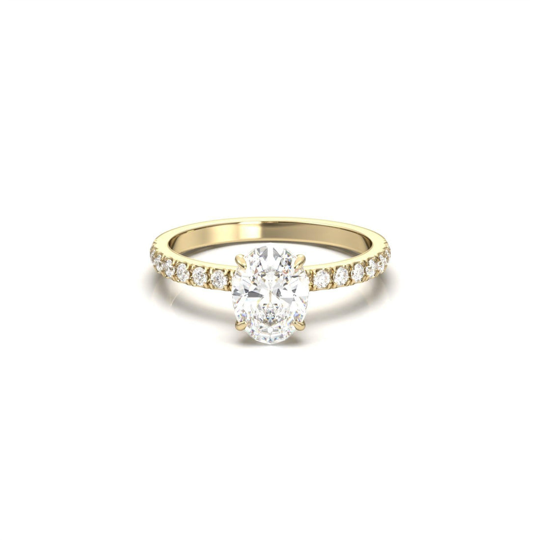 Oval cut lab grown diamond pave band engagement ring
