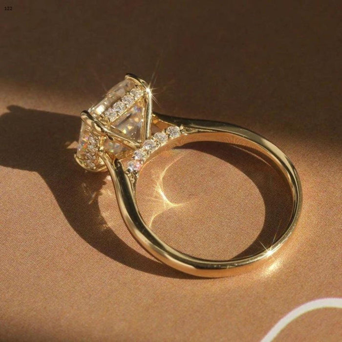 Asscher cut lab grown diamond engagement ring with hidden halo