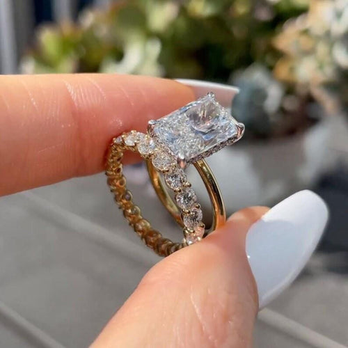 Radiant cut lab grown diamond bridal set with full eternity band