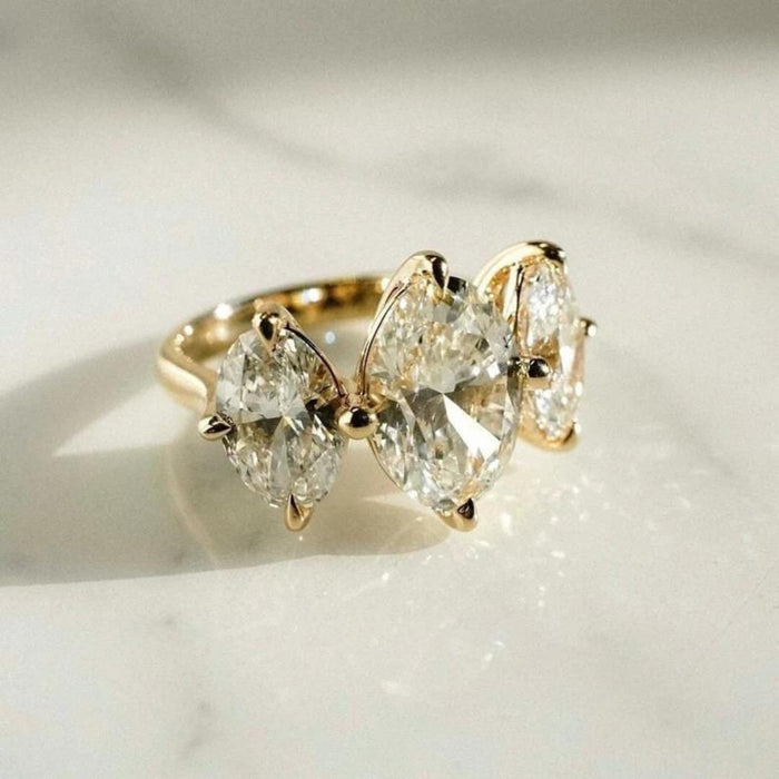 Oval three stone lab grown diamond ring angled view