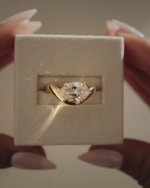 Oval cut diamond solitaire ring with twist band
