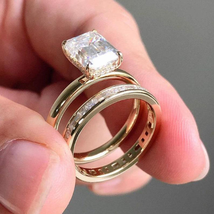 Channel set diamonds sunk flush between two walls of metal on the wedding band