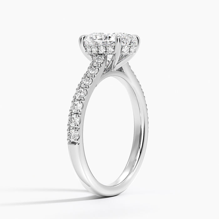 Profile view showing the hidden halo and the shank narrowing steadily from the shoulders to the palm