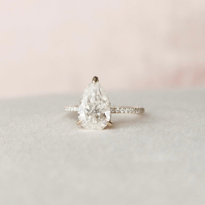 Elongated pear lab grown diamond engagement ring in white gold