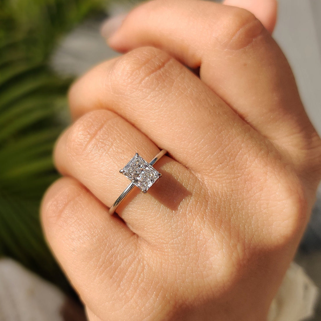 Radiant cut lab grown diamond solitaire ring