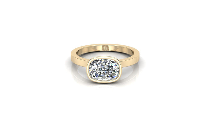 Elongated cushion lab grown diamond east west bezel engagement ring