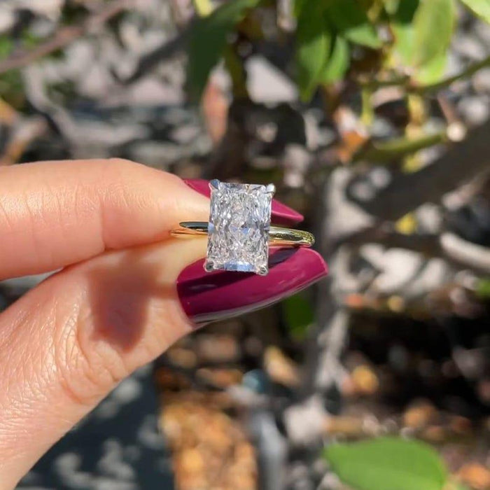 Radiant cut lab grown diamond solitaire angled view