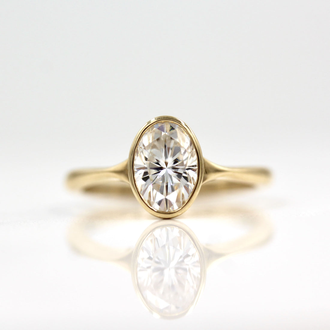 Oval lab grown diamond minimalist bezel engagement ring