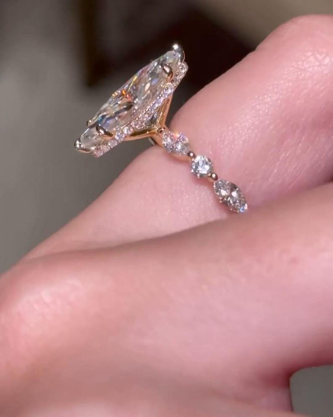 Top view of the marquise hidden halo pave engagement ring