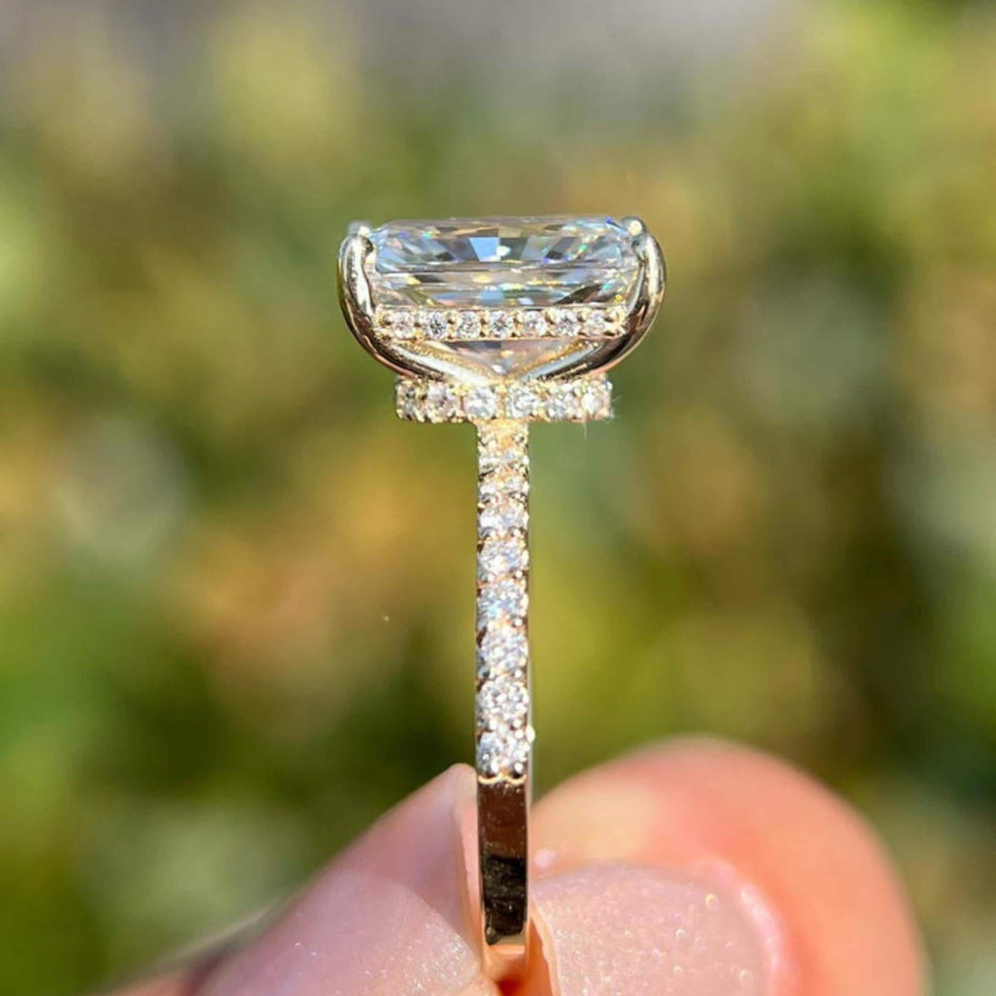 Radiant cut lab grown diamond hidden halo gift ring