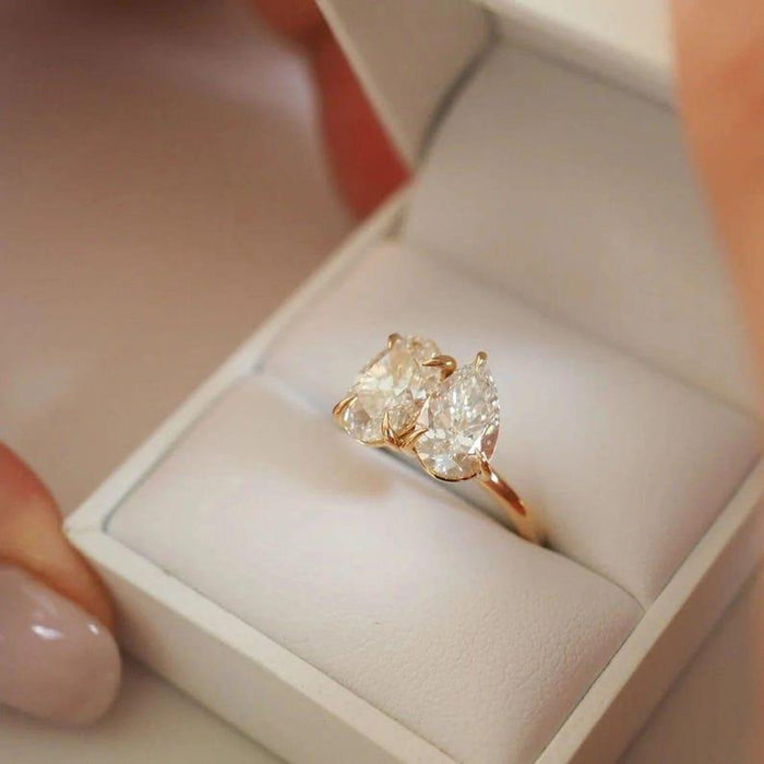 Two stone toi et moi lab grown diamond ring angled view