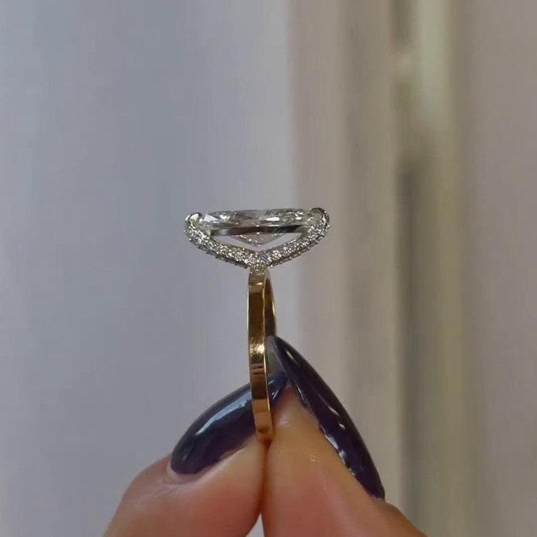 Marquise cut lab grown diamond hidden halo wedding and anniversary ring
