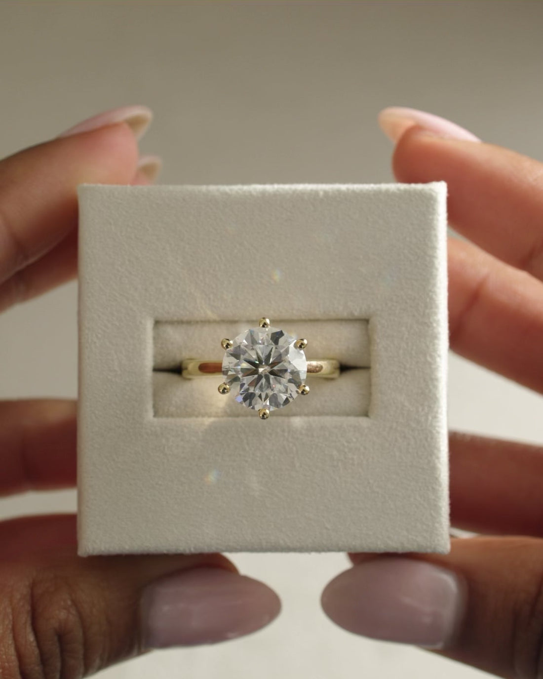 Round Cut Moissanite Six Prong Solitaire Engagement Ring with Polished Band - view 1