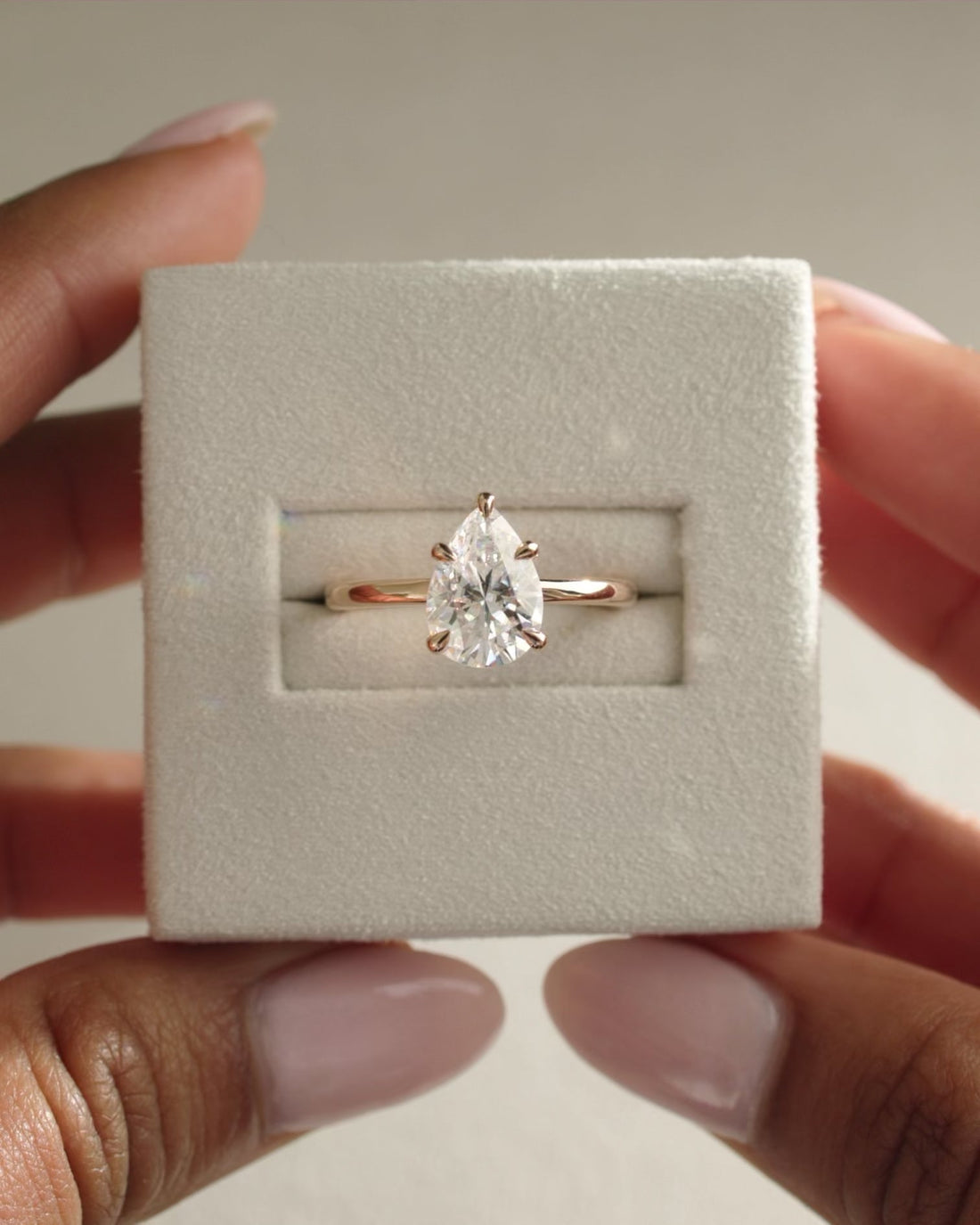 Pear Cut Moissanite Five Claw Solitaire Engagement Ring with Slim Band - view 1