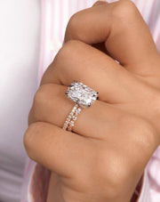 4 CT Radiant Cut Moissanite Ring Halo Bridal Ring Set | 14K Gold Engagement & Marquise Eternity Band – Anniversary Gift for Women - Mapple Gems