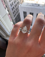 Load image into Gallery viewer, 3 CT Pear Cut Moissanite Engagement Ring Set Prong Set Vintage Ring Wedding Ring Marquise And Round Diamond Bridal Ring Set Mapple Gems
