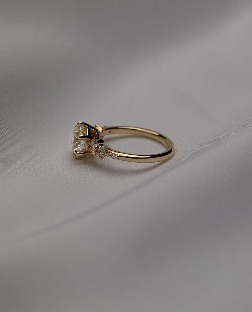 2 CT Round Cut Moissanite Engagement Ring, Six Prong Gold Ring with Side Stone Accent, Twig Style Dainty Fashion Ring, Promise Ring for Her