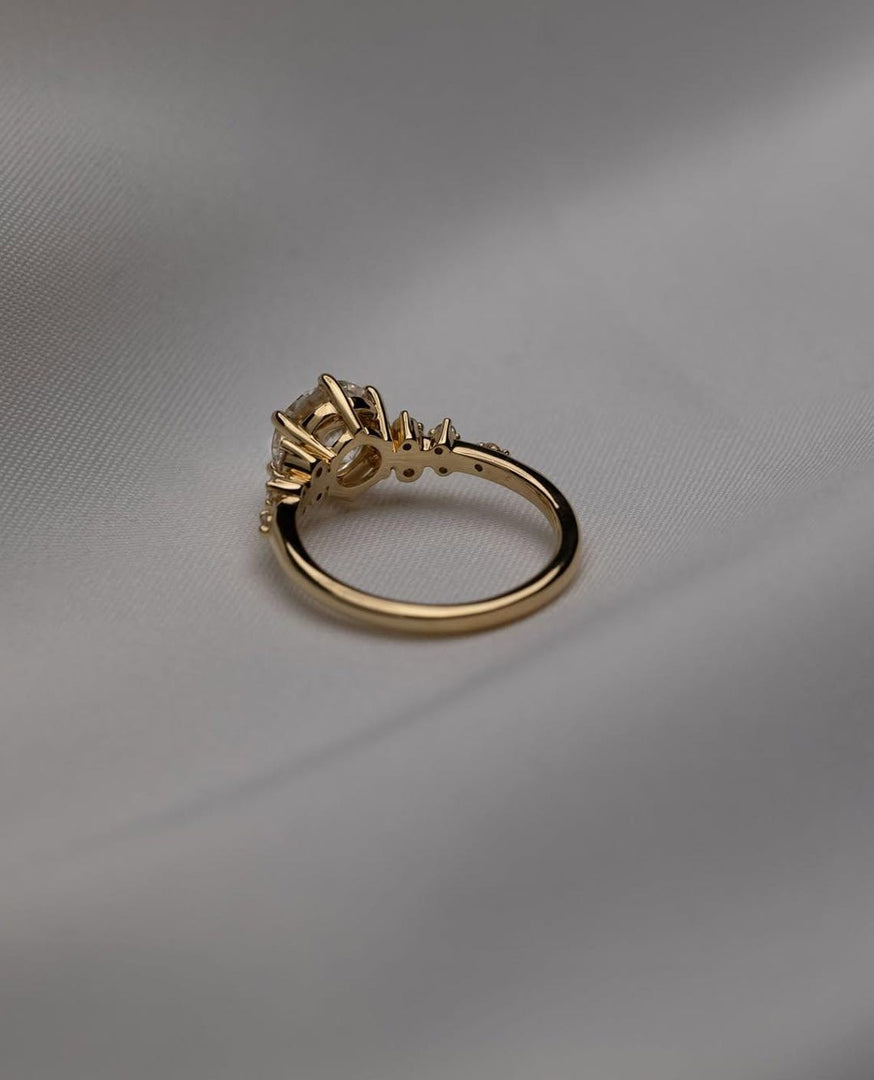 2 CT Round Cut Moissanite Engagement Ring, Six Prong Gold Ring with Side Stone Accent, Twig Style Dainty Fashion Ring, Promise Ring for Her