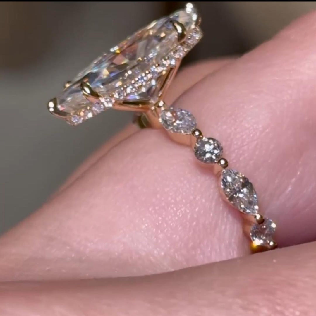 4 CT Marquise Cut Moissanite Engagement Ring 14K Solid Gold 6 Prong With Solitaire Ring Elongated Marquise Promise Ring Women Wedding Gift