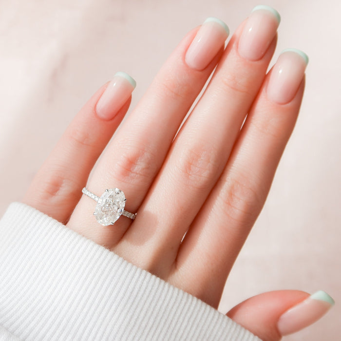 Oval Cut Moissanite Shared Prong Pave Hidden Halo Engagement Ring 2 CT to 5 CT - view 2