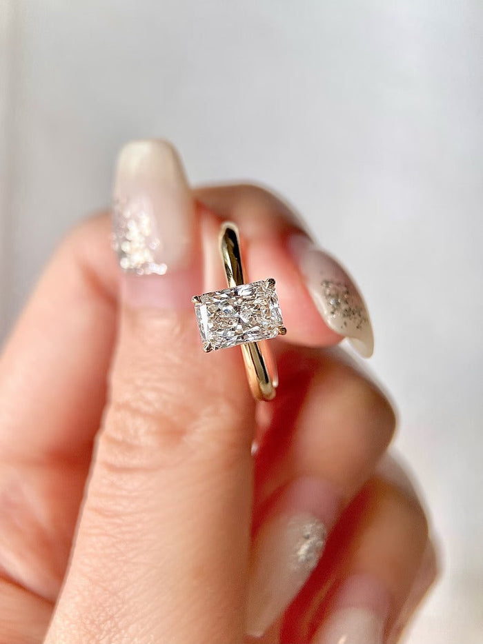 Radiant Cut Moissanite Four Prong Solitaire Engagement Ring 2 CT to 5 CT - front view 1