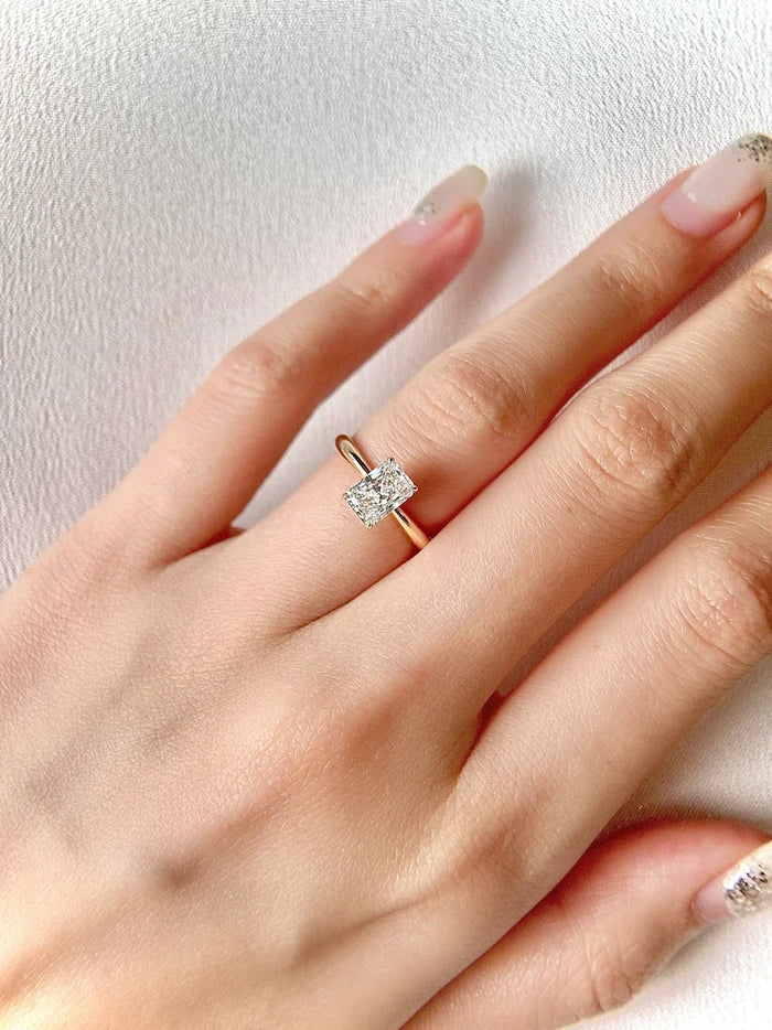 Radiant Cut Moissanite Four Prong Solitaire Engagement Ring 2 CT to 5 CT - side view 2