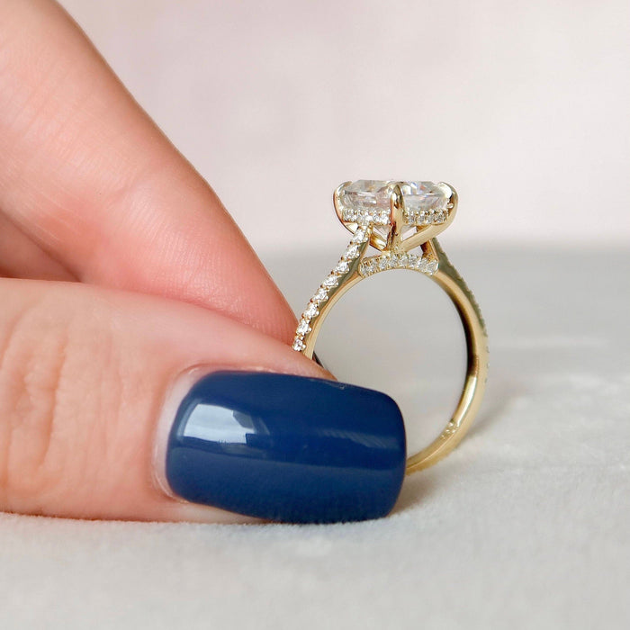 Elongated Cushion Cut Moissanite Pave Band Solitaire Engagement Ring 2 CT to 5 CT - view 2