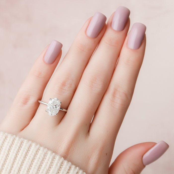 Oval Cut Moissanite Classic Polished Band Solitaire Engagement Ring 2 CT to 5 CT - view 2