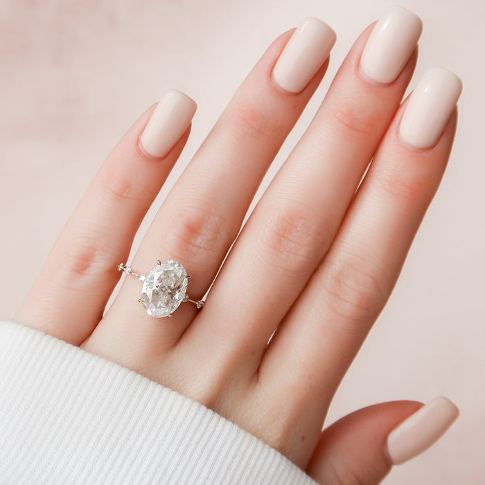 Oval Cut Moissanite Dainty Accent Solitaire Engagement Ring 2 CT to 5 CT - view 2